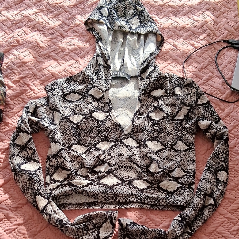 Akira Snakeskin Print Cropped Hoodie